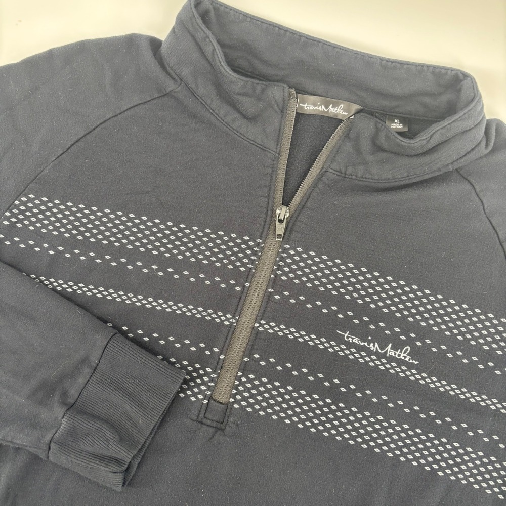 TravisMathew Quarter Zip Golf Pullover‎ Mens XL Black Geometric Diamond Print